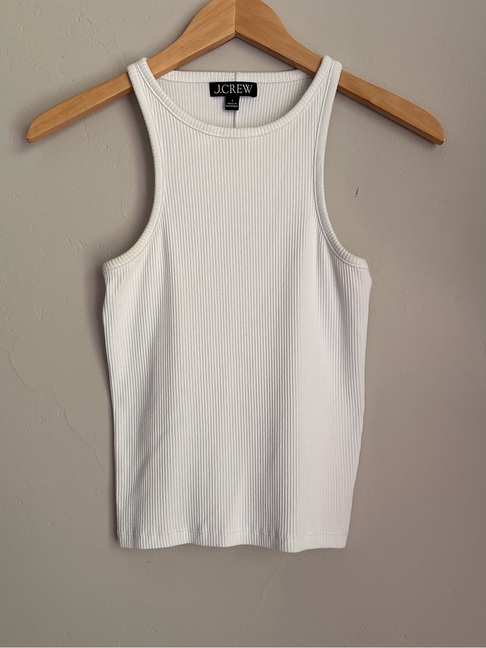 J.Crew White Ribbed High-Neck Tank
